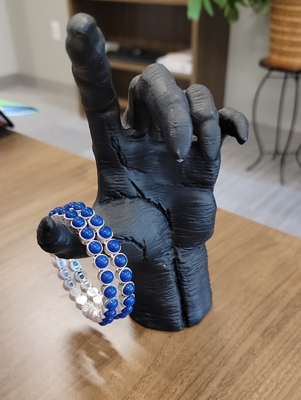Plunder Bangle - Blue Bead On Silver Bangle